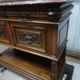 Solid walnut sideboard, Henri II style, Renaissance, with pink and white marble top