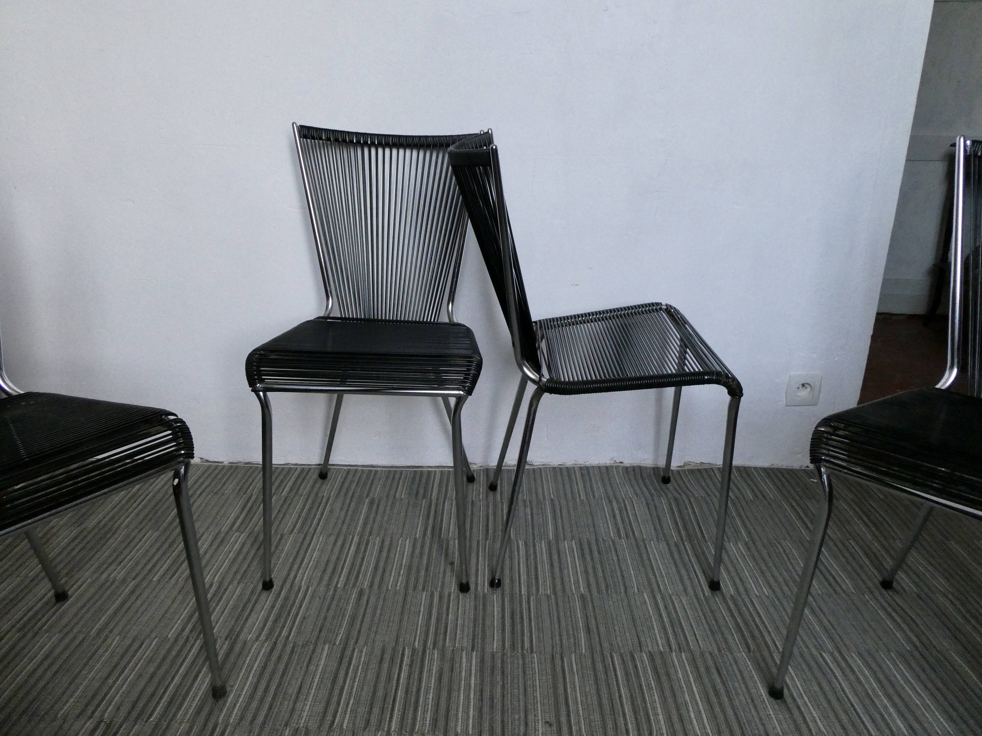 Ensemble de 4 chaises scoubidou des années 60