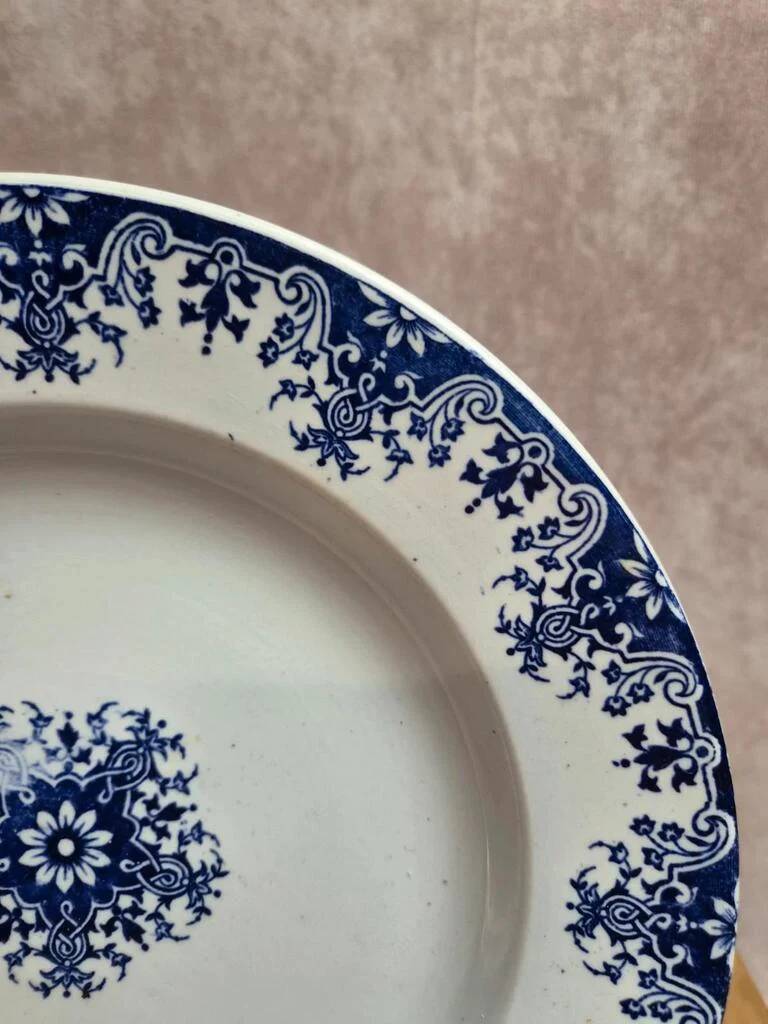 Semi-deep plate Terre de Fer Clairefontaine LG Normandy 19th century blue decoration