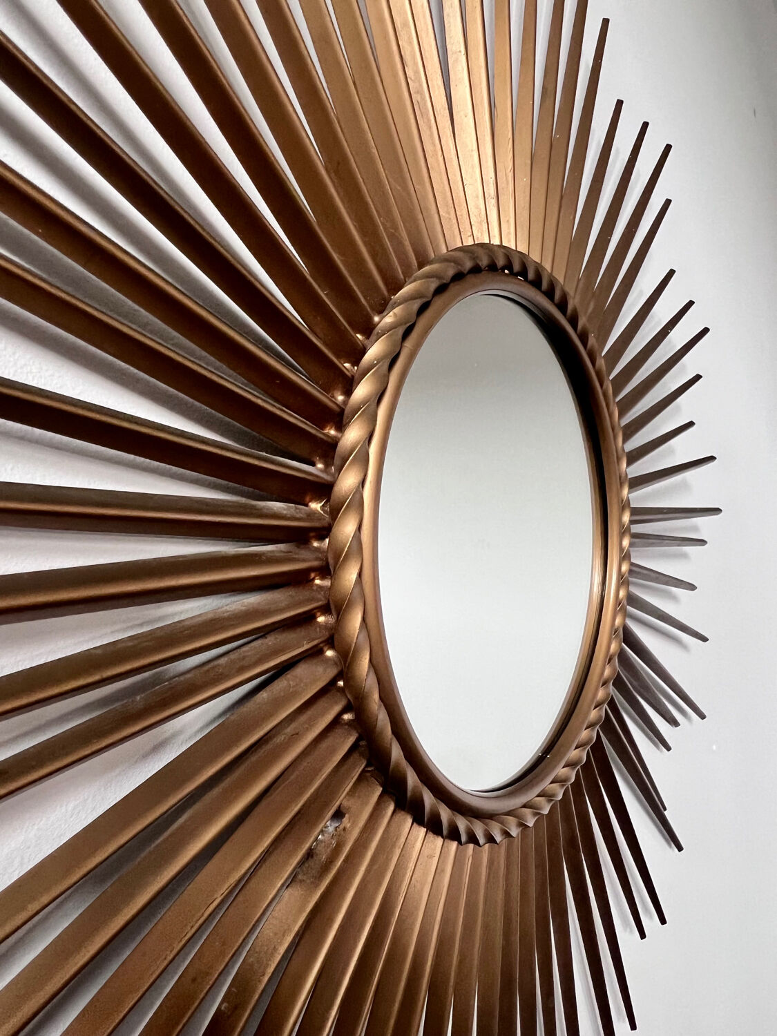 Old sun mirror in gold metal design from the 60s Chaty Vallauris