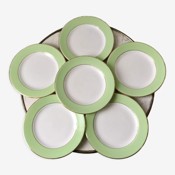 Lot de 6 assiettes plates vert pastel nid d'abeille Moulin des Loups / L'Amandinoise années 50