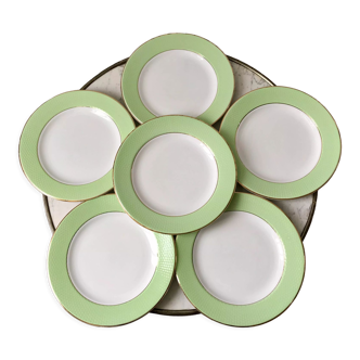 Set of 6 flat plates pastel green honeycomb Moulin des Loups / L'Amandinoise 50s