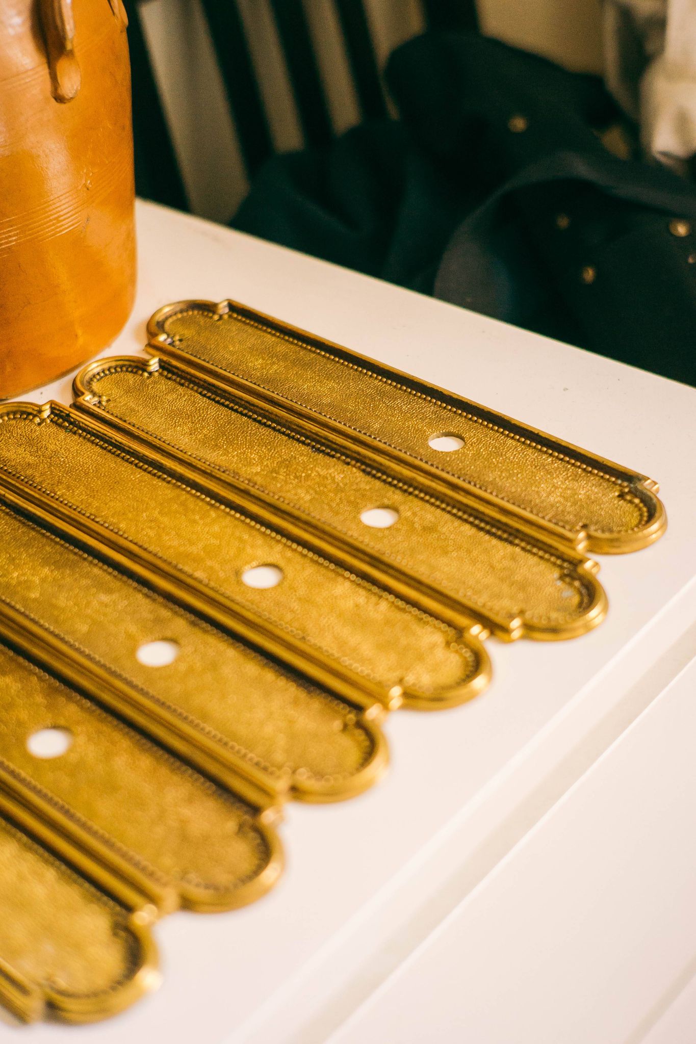 6 Vintage Solid Brass Door Plates Wall Hanging