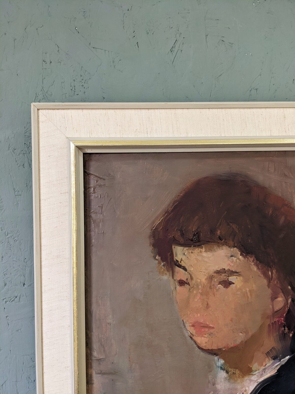 Mid-Century Modern Swedish Oil Painting "Auburn Hair" Vintage Portrait, Framed
