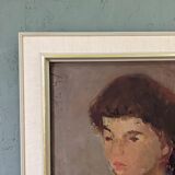 Mid-Century Modern Swedish Oil Painting "Auburn Hair" Vintage Portrait, Framed