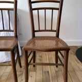 set of 4 bistro chairs in turned wood and canework stamped early 20th century