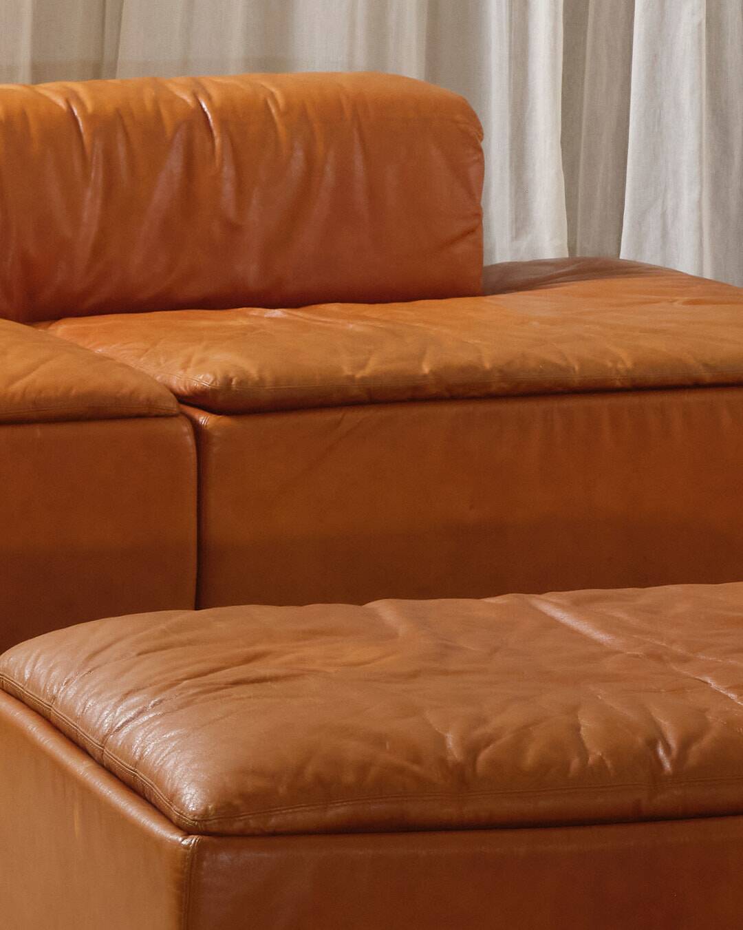 Paione modular sofa in brown leather, Claudio Salocchi, 1960s