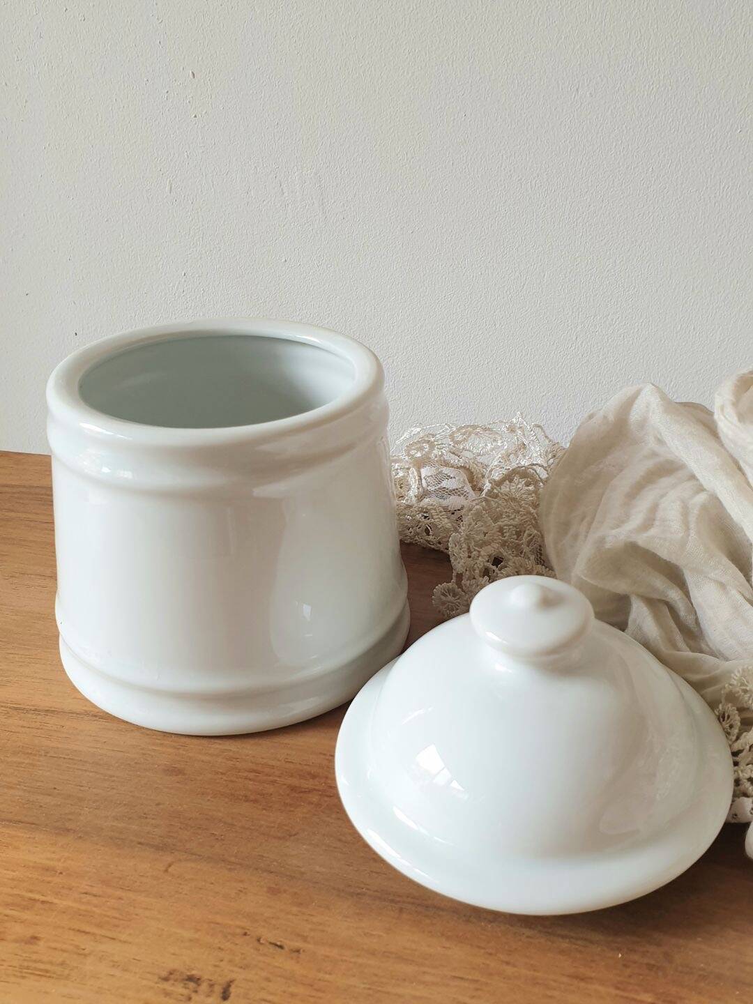 White enameled sugar bowl