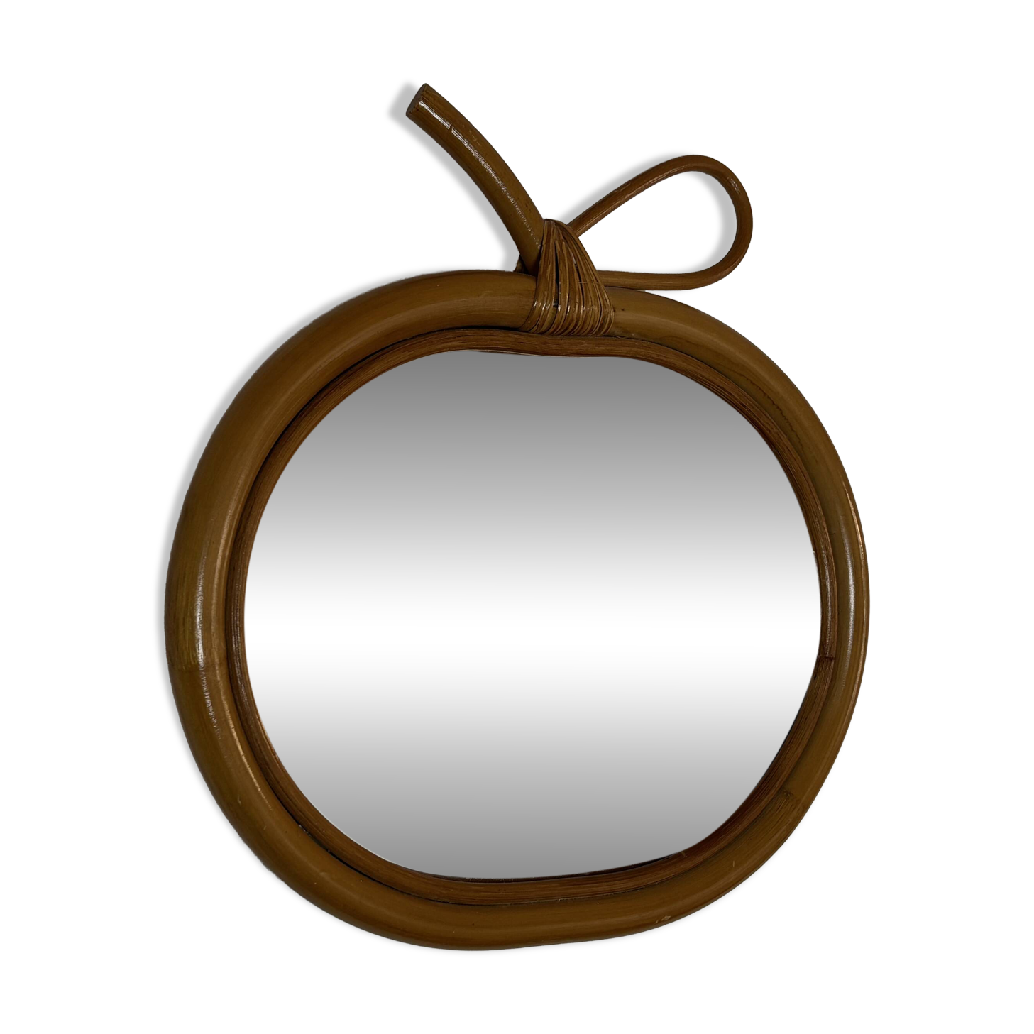 Vintage mirror 1960 apple rattan wicker bamboo - 32 x 33 cm