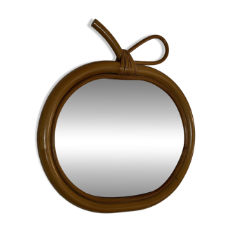 Vintage mirror 1960 apple rattan wicker bamboo - 32 x 33 cm