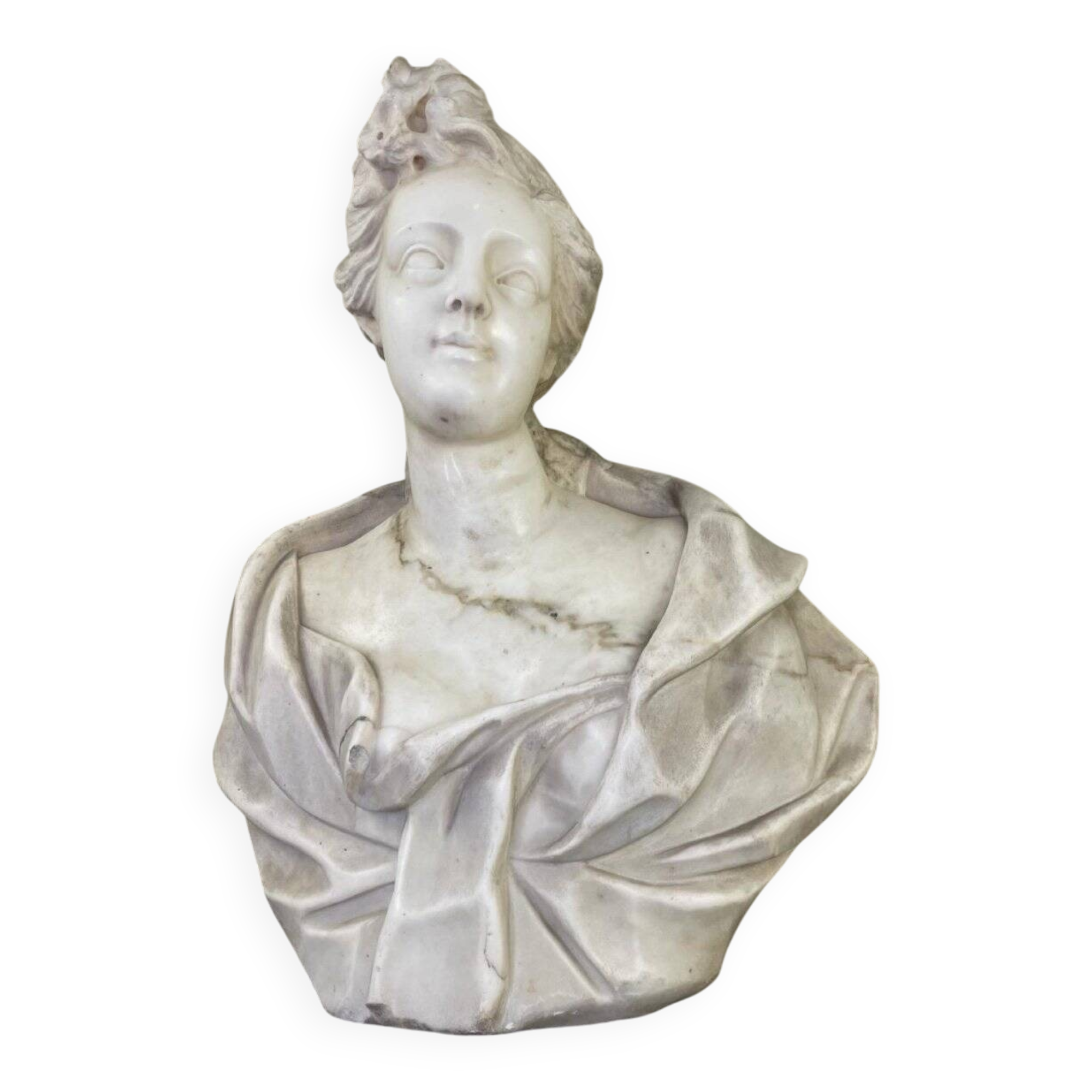 Female bust in Carrara marble, late 18th century, Northern Italy.