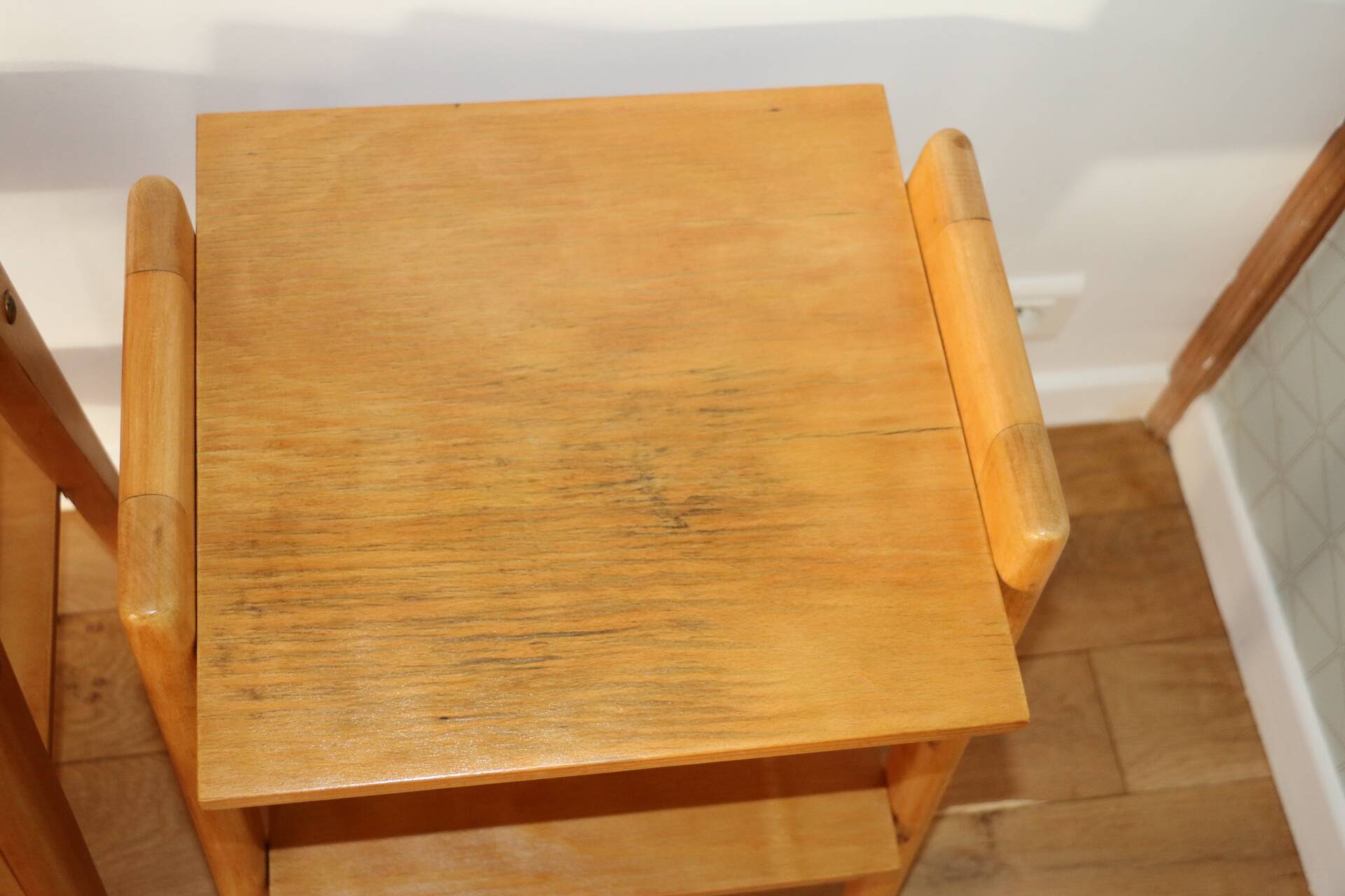 2 light oak bedside tables with two shelves from 1950.