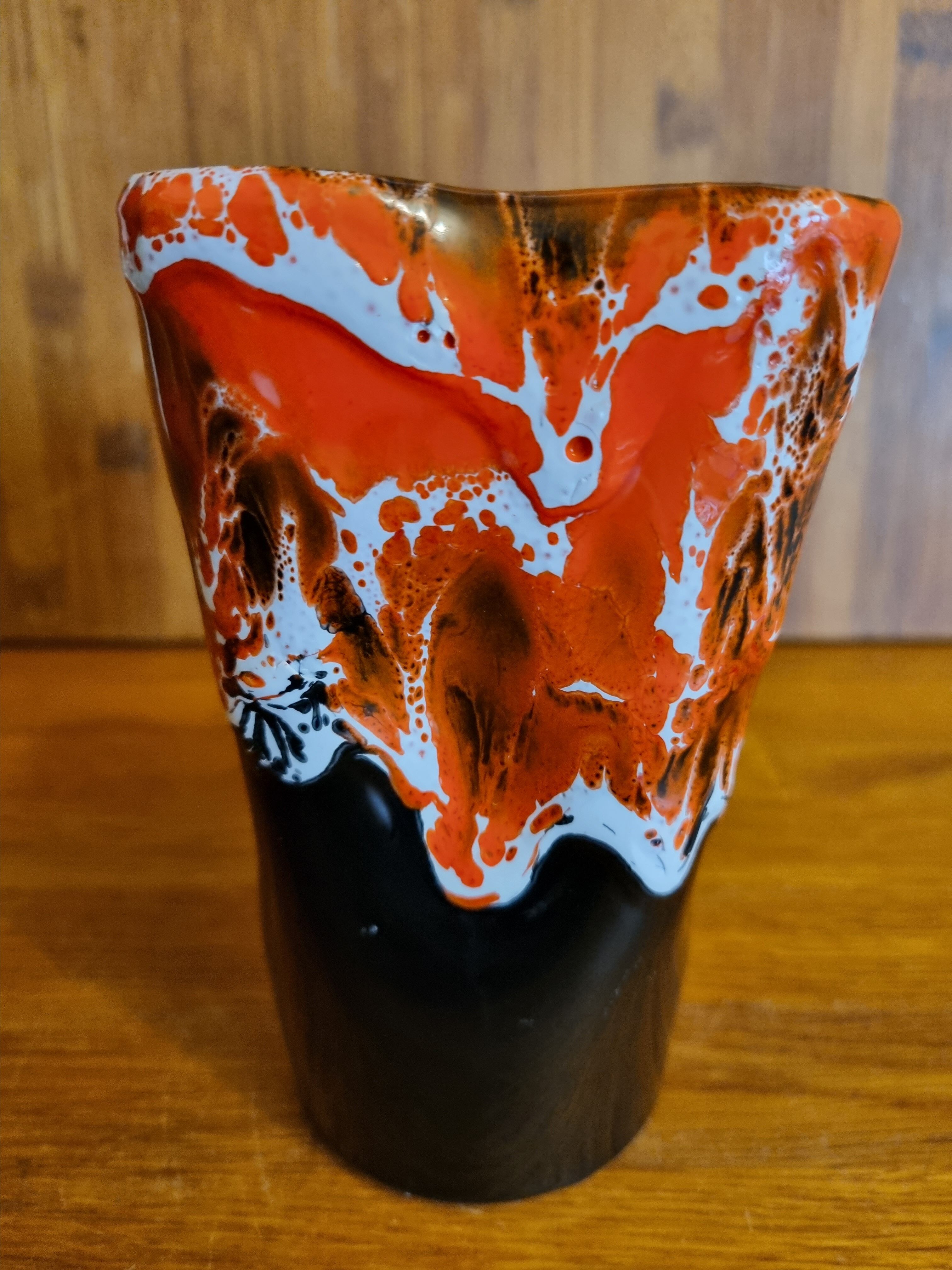 Vintage Vallauris 70s orange red and brown vase