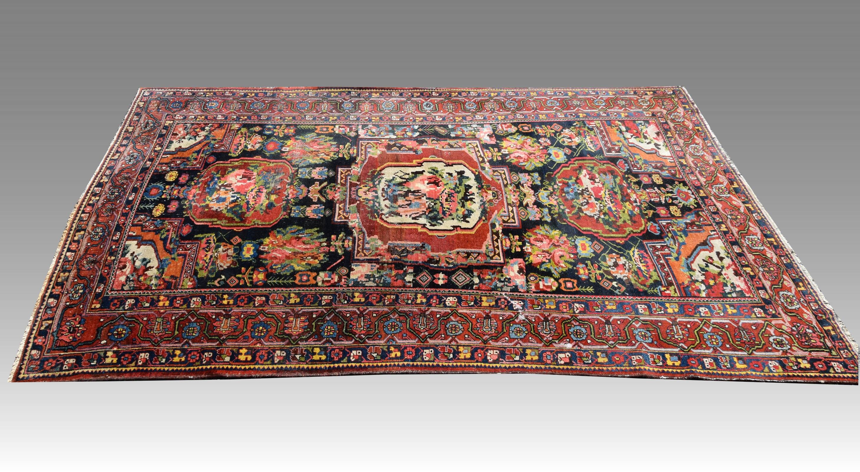 Antique Iranian Bakhtiar Faradombeh Oriental Rug: 3.37 x 2.13 Meters