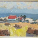 Gunnar Ekdahl, Paysage moderne suédois, Huile sur panneau, années 1960, Encadré