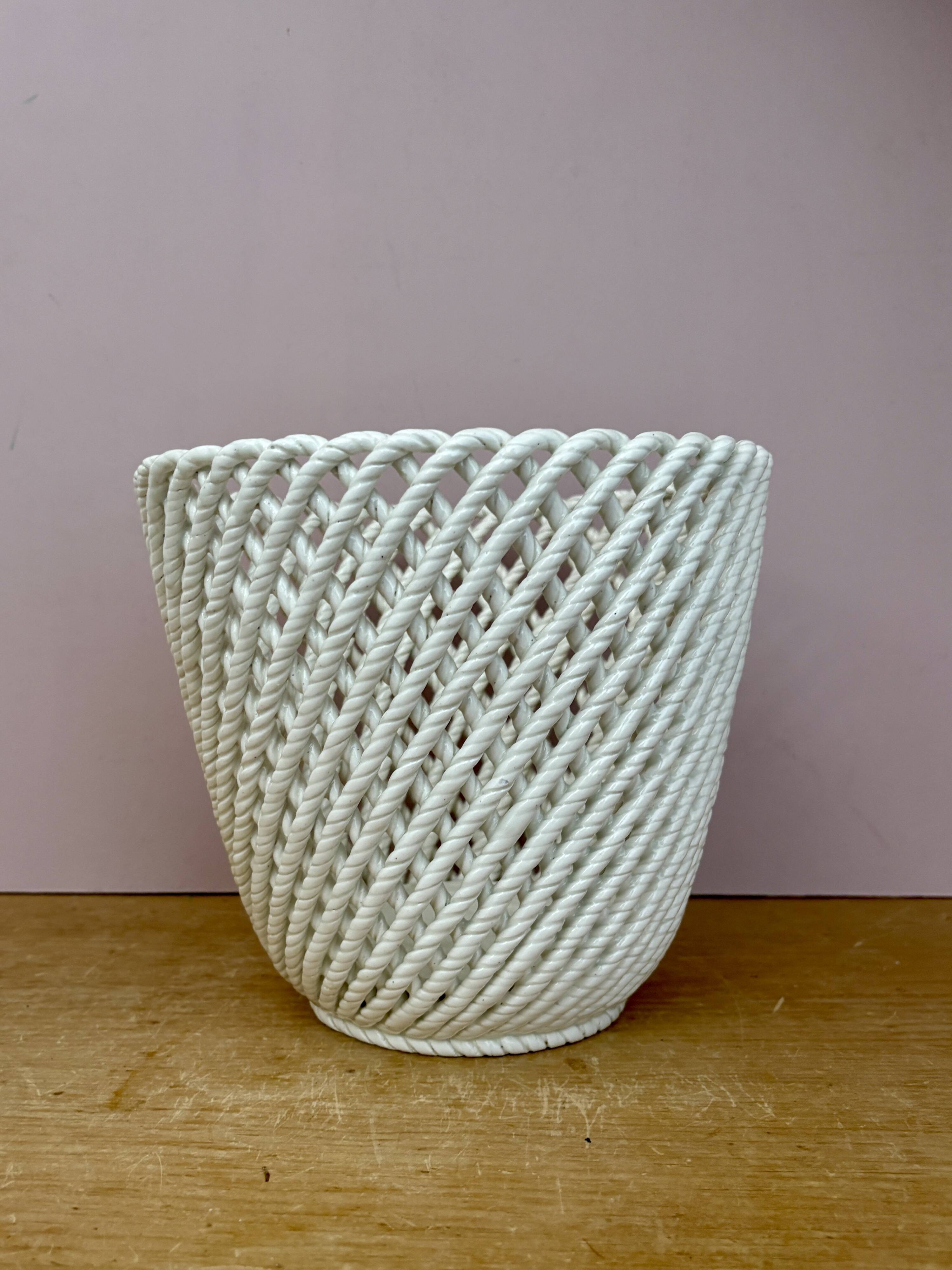 Vintage woven ceramic plant pot