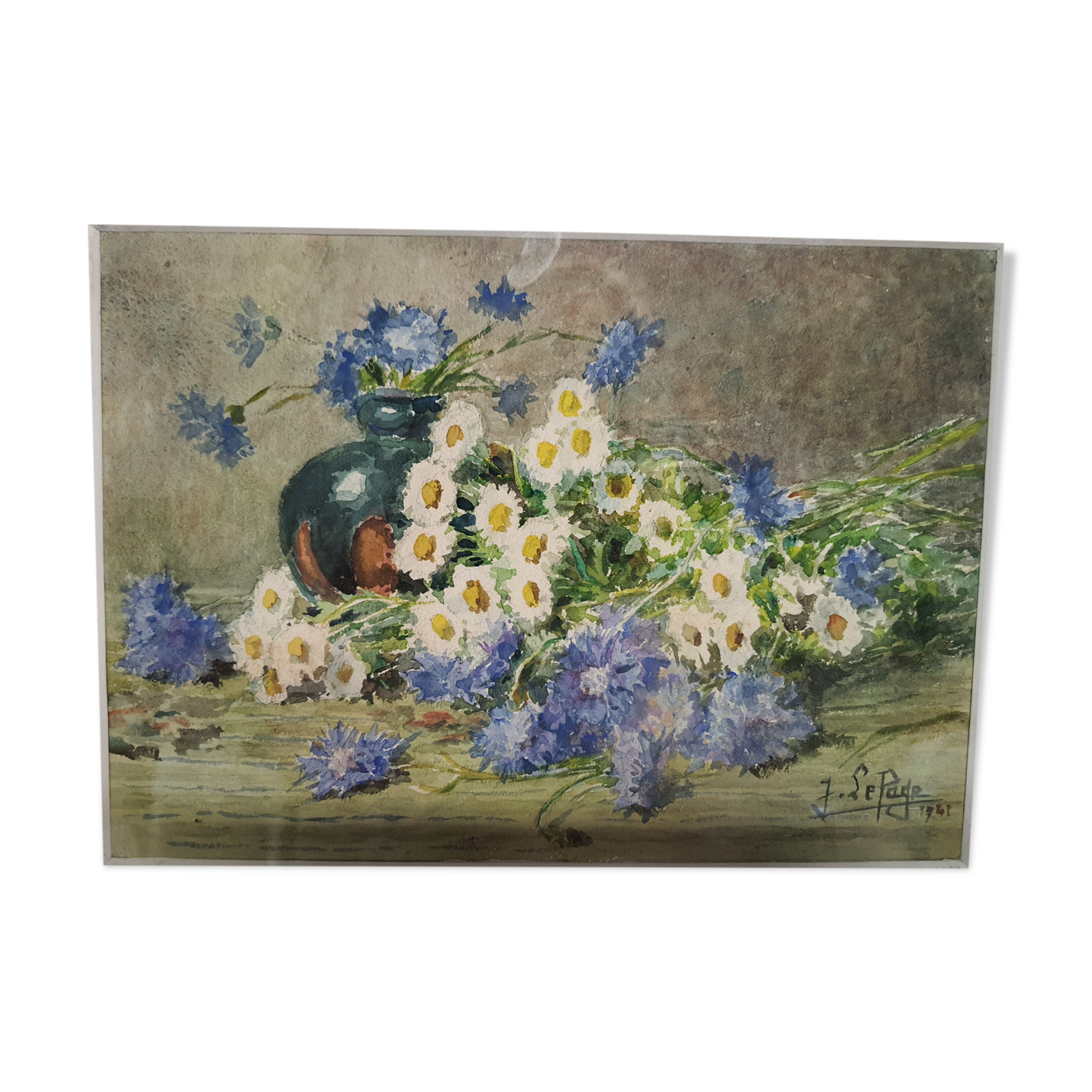 Watercolor painting signed Bouquet de fleurs