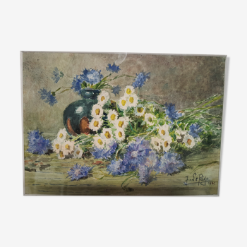 Tableau aquarelle signé Bouquet de fleurs