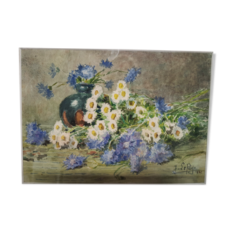 Tableau aquarelle signé Bouquet de fleurs