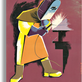 Reproduction affiche de sécurité année 1950 "Armé pour le travail" bordeaux