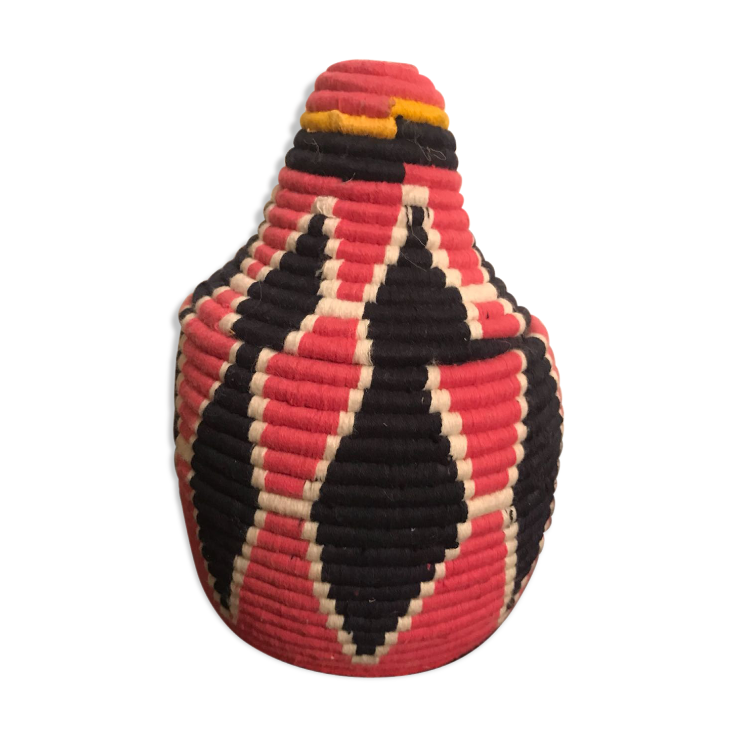 Berber wool and red and black raffia basket