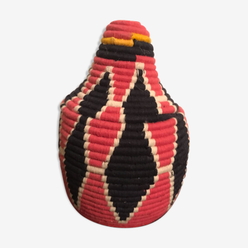 Berber wool and red and black raffia basket