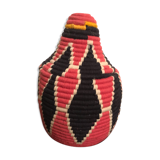 Berber wool and red and black raffia basket