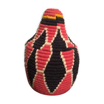 Berber wool and red and black raffia basket