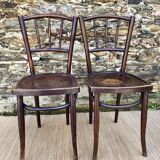 Pair of Thonet bistro chairs with flower decor, art nouveau