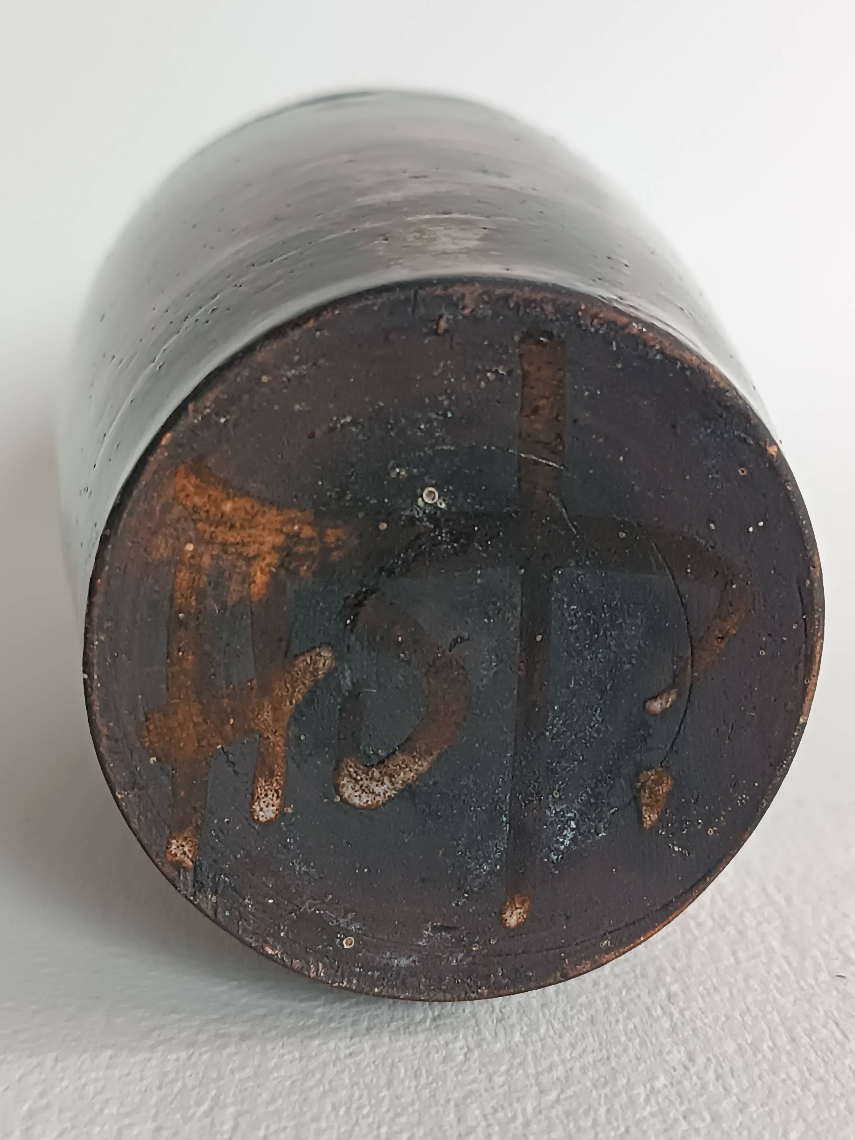 A bottle and six ceramic cups by Gérard Hofmann Vallauris 1950.