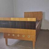 Double bed Mid-Century in brown and black wood, 1960s, Czech production.
