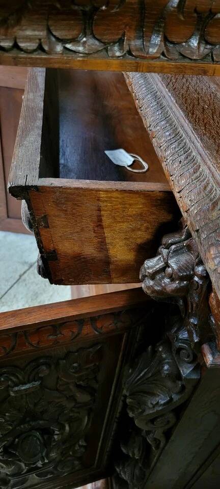 19th century carved solid wood hunting lodge sideboard