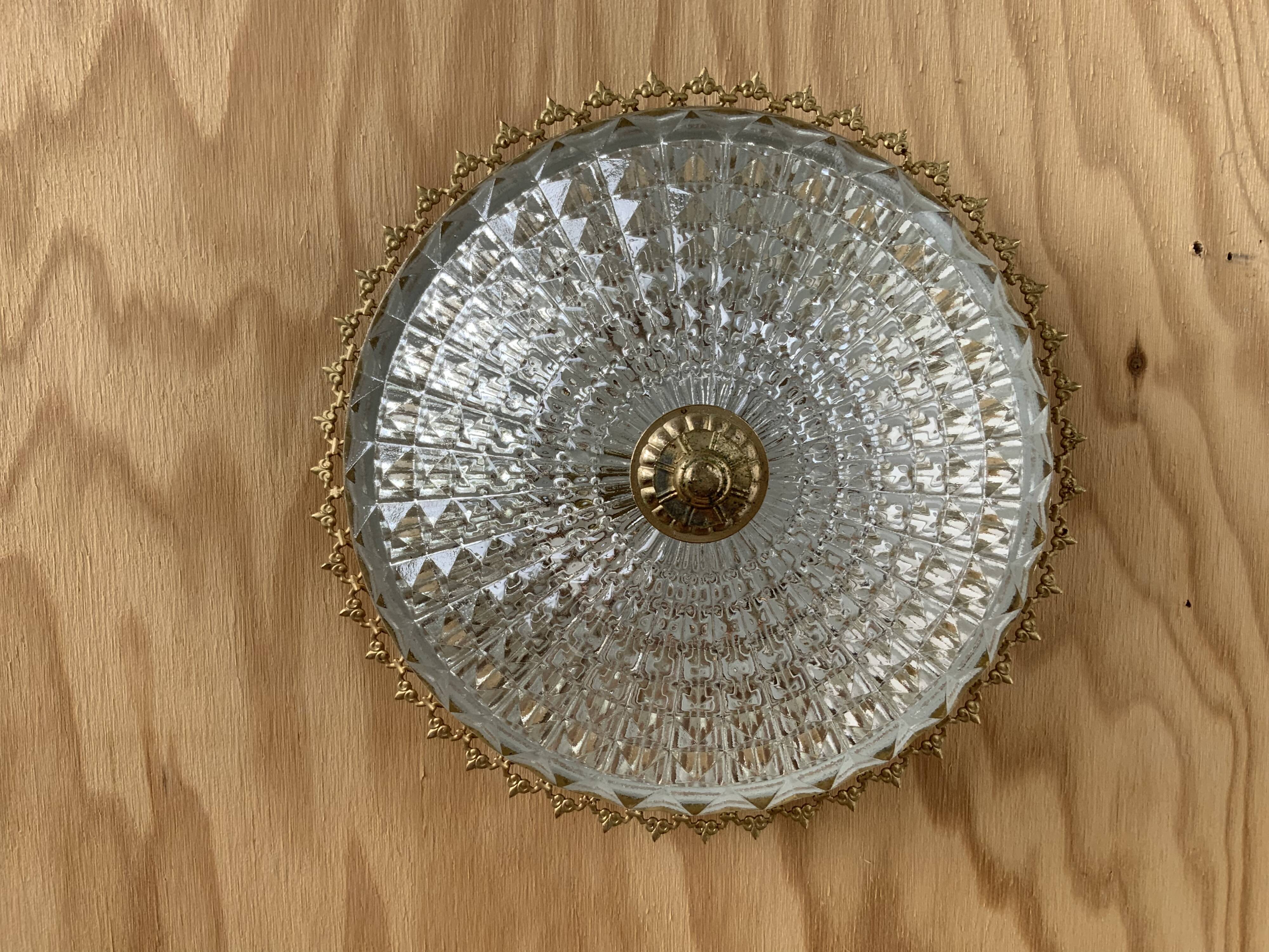 Glass and brass ceiling lamp
