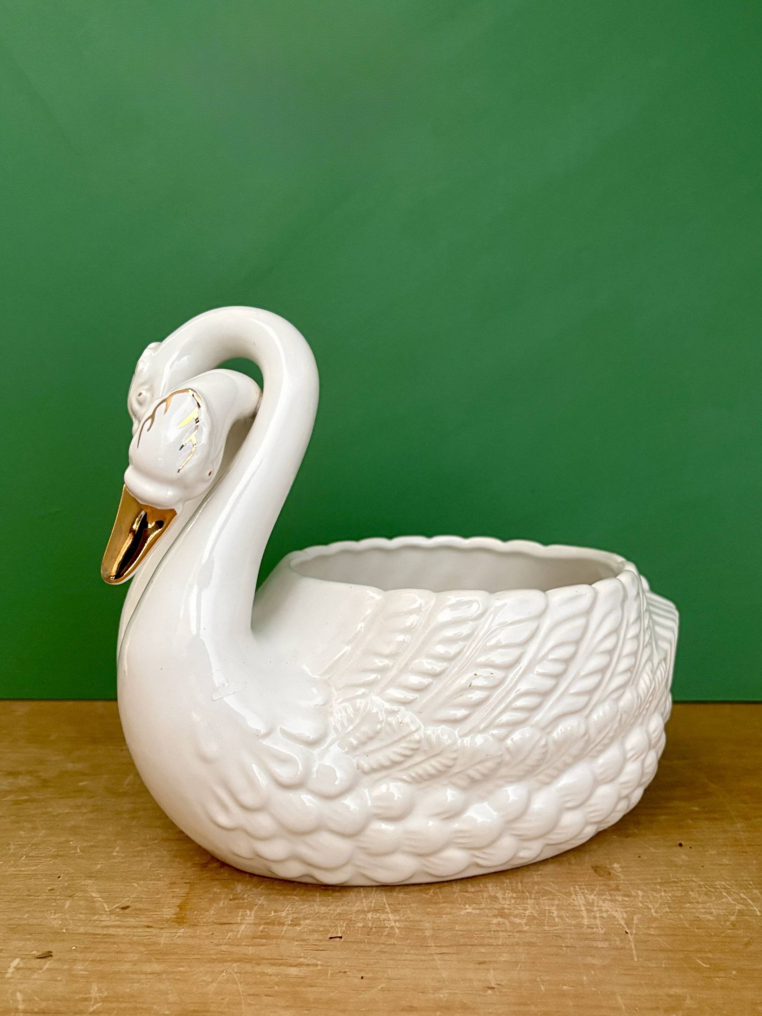 Cache pot cygne vintage en céramique