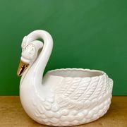 Cache pot cygne vintage en céramique