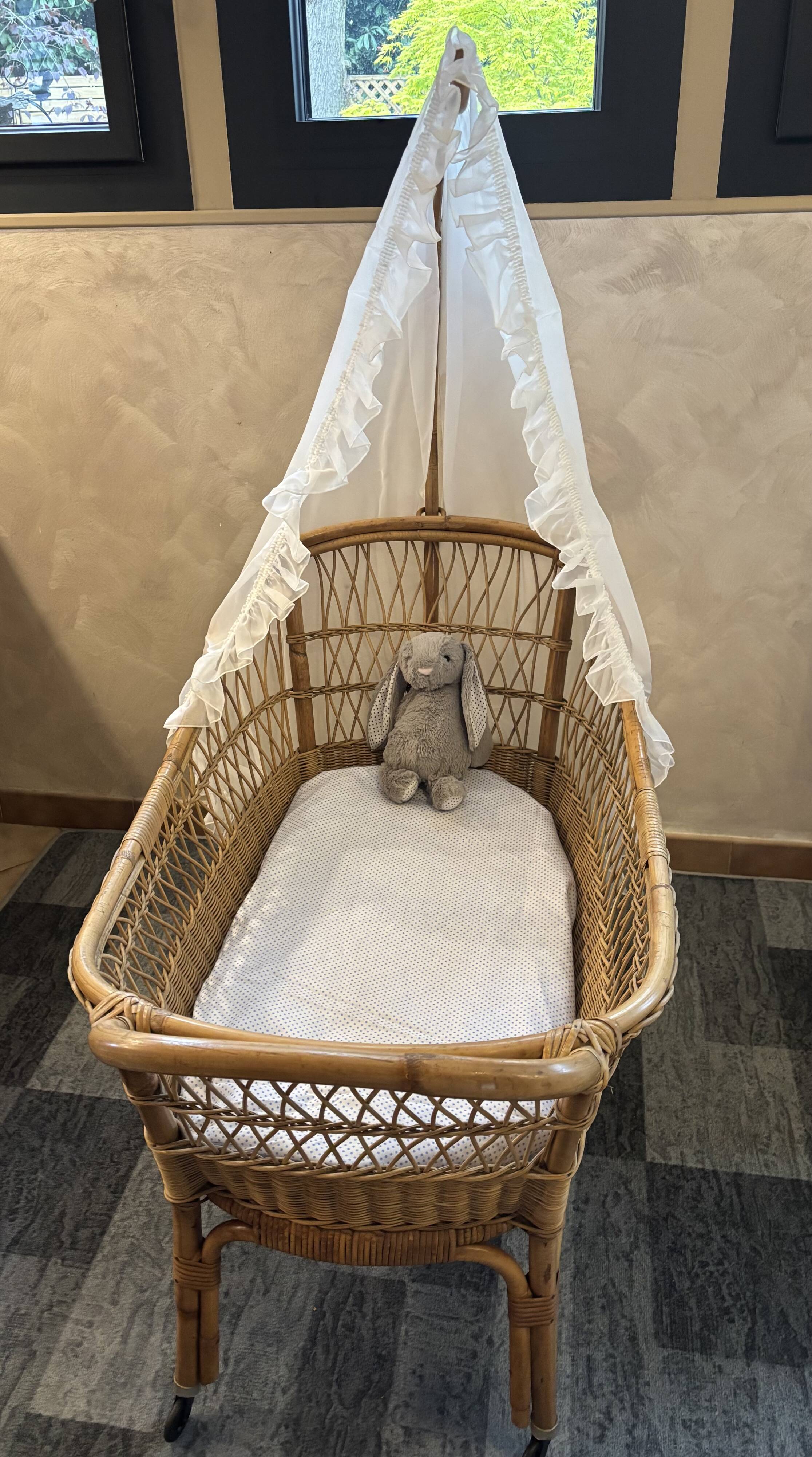 Baby rattan cradle, 1960s