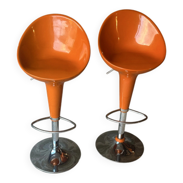 Chaises / tabourets de bar vintage oranges (x2)