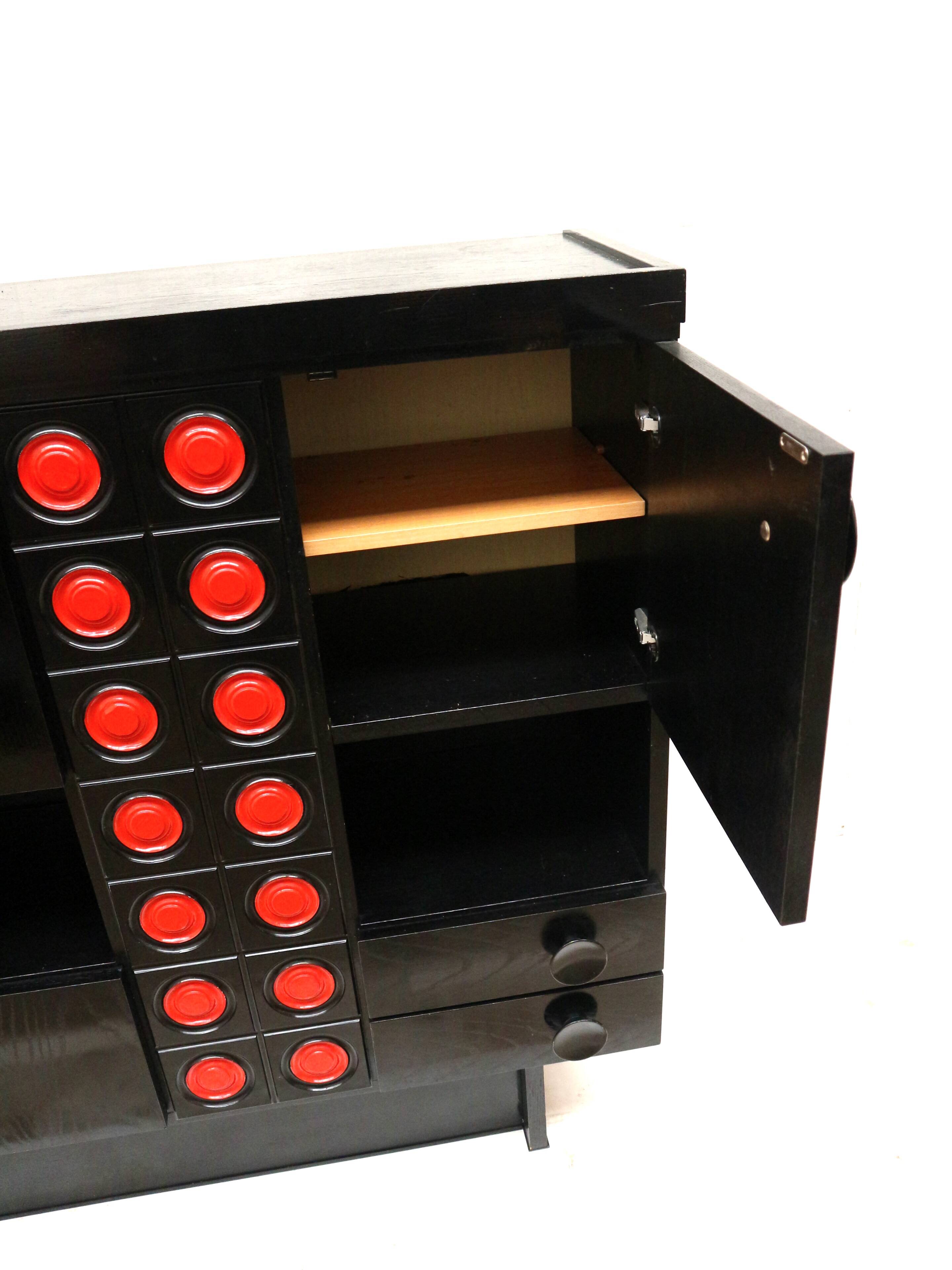 Vintage black Brutalist bar cabinet / sideboard