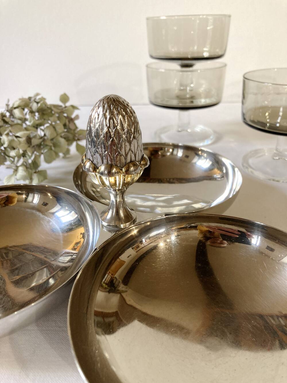 Silver-plated aperitif server / metal beggar, pine cone handle