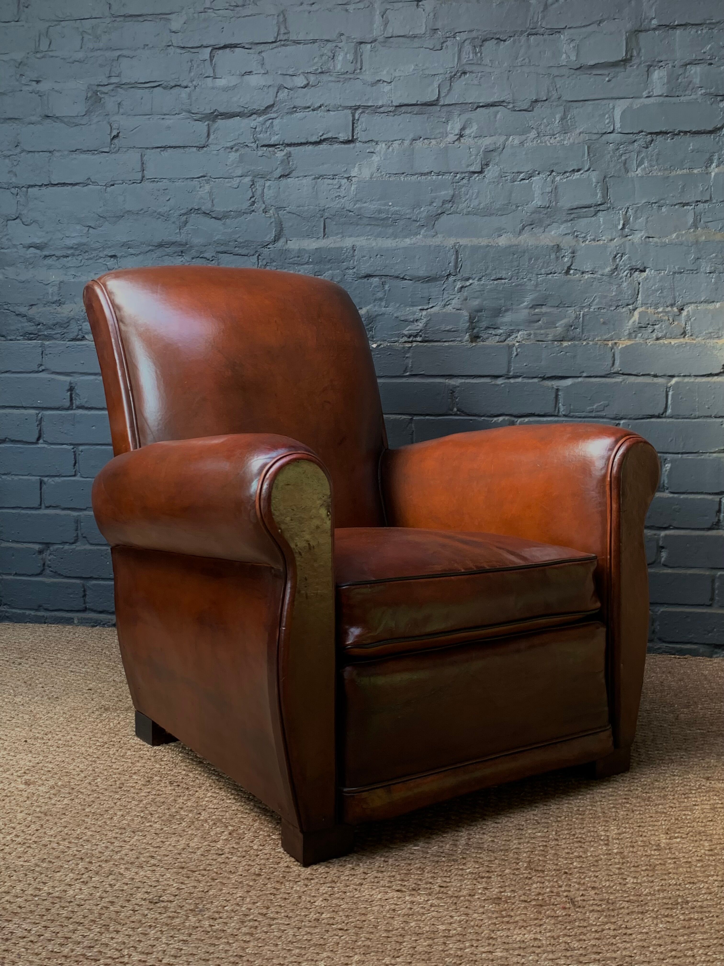 French, leather club chair, havana lounge model circa 1950's