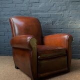 French, leather club chair, havana lounge model circa 1950's