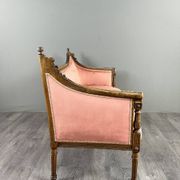 Louis XVI style canapé in carved wood and velvet, 20th century