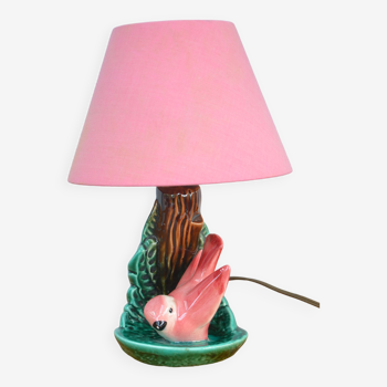 Lampe barbtine à petit oiseau rose