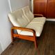 Scandinavian 2-seater bench sofa in teak and wool.