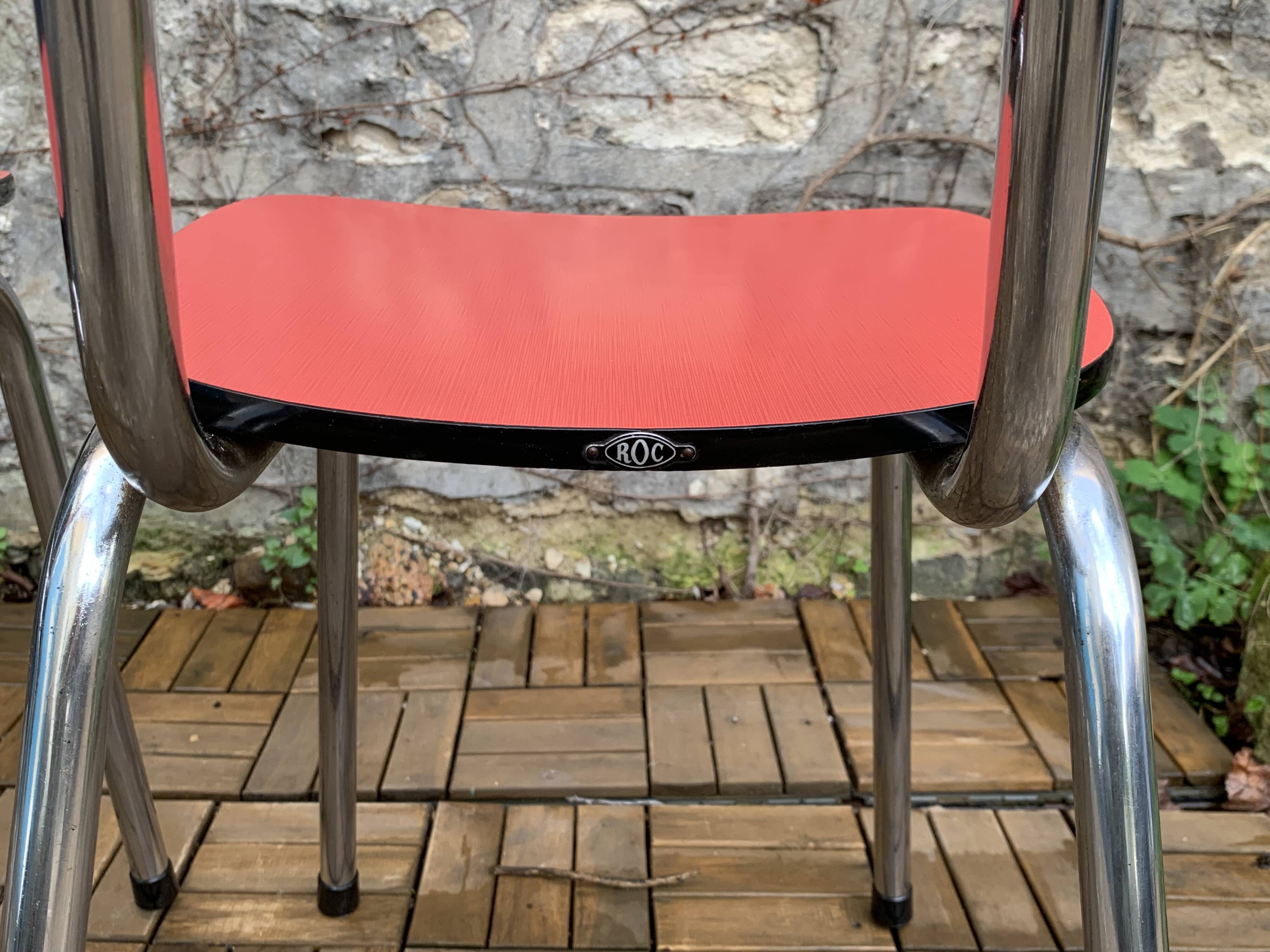 Pair of red Formica chairs Roc 1960