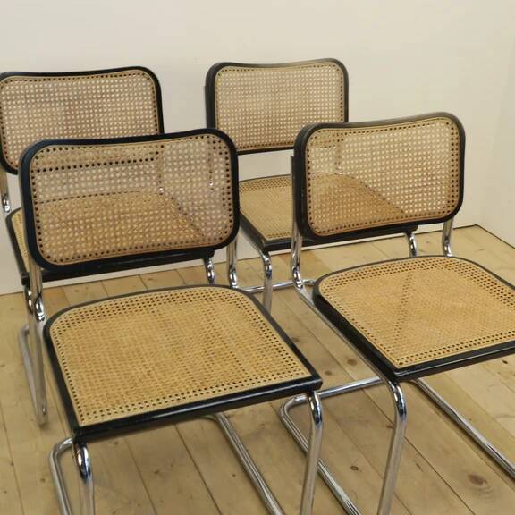 Set of 4 black rattan and metal chairs, Denmark 1960.