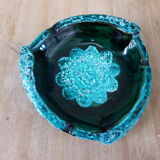 Vintage 1950s/60s blue and turquoise glazed ceramic ashtray, collector's item