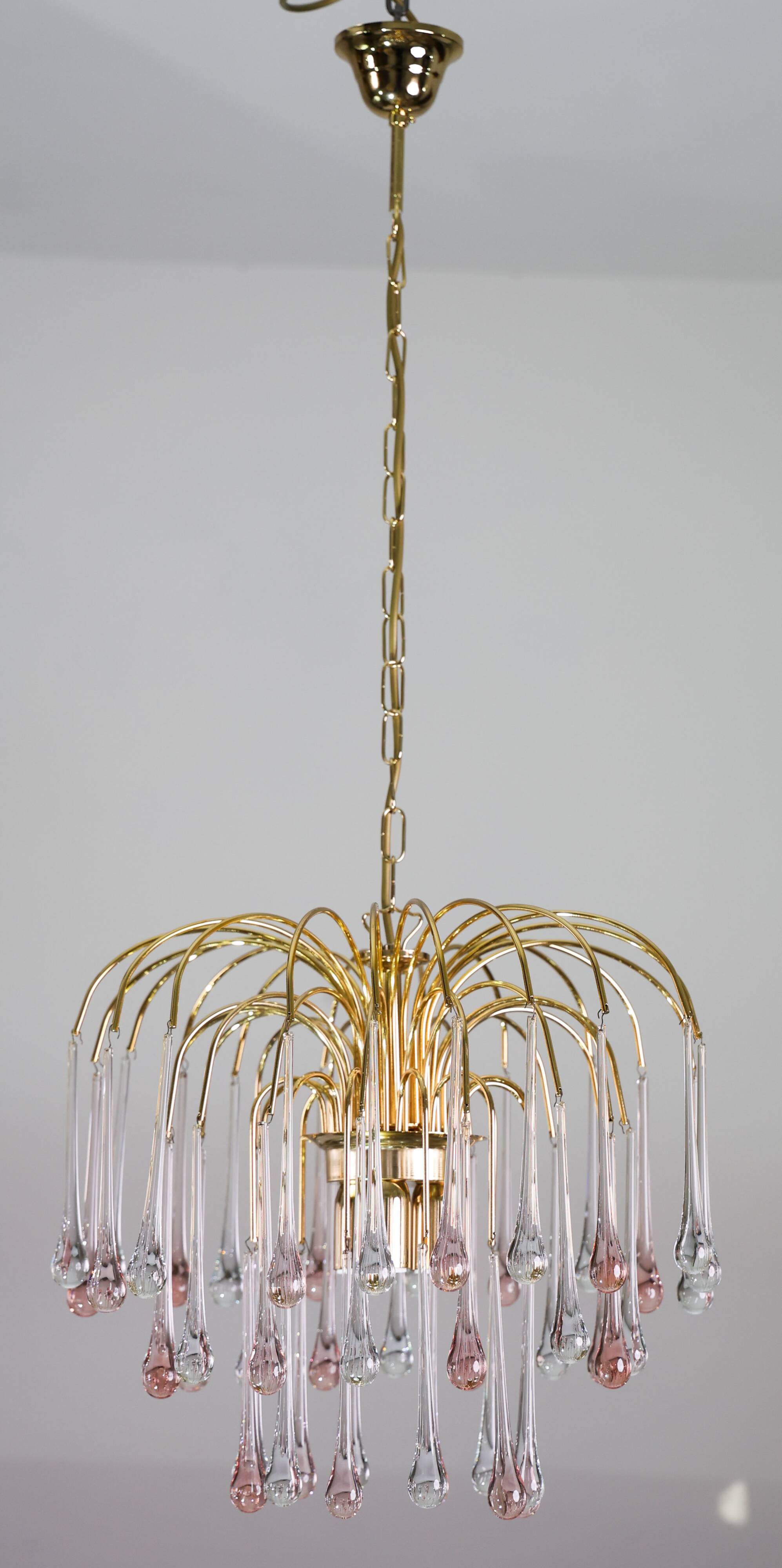 Lady Grace, Chandelier with Pink and Transparent Pendants, Murano Glass, 19