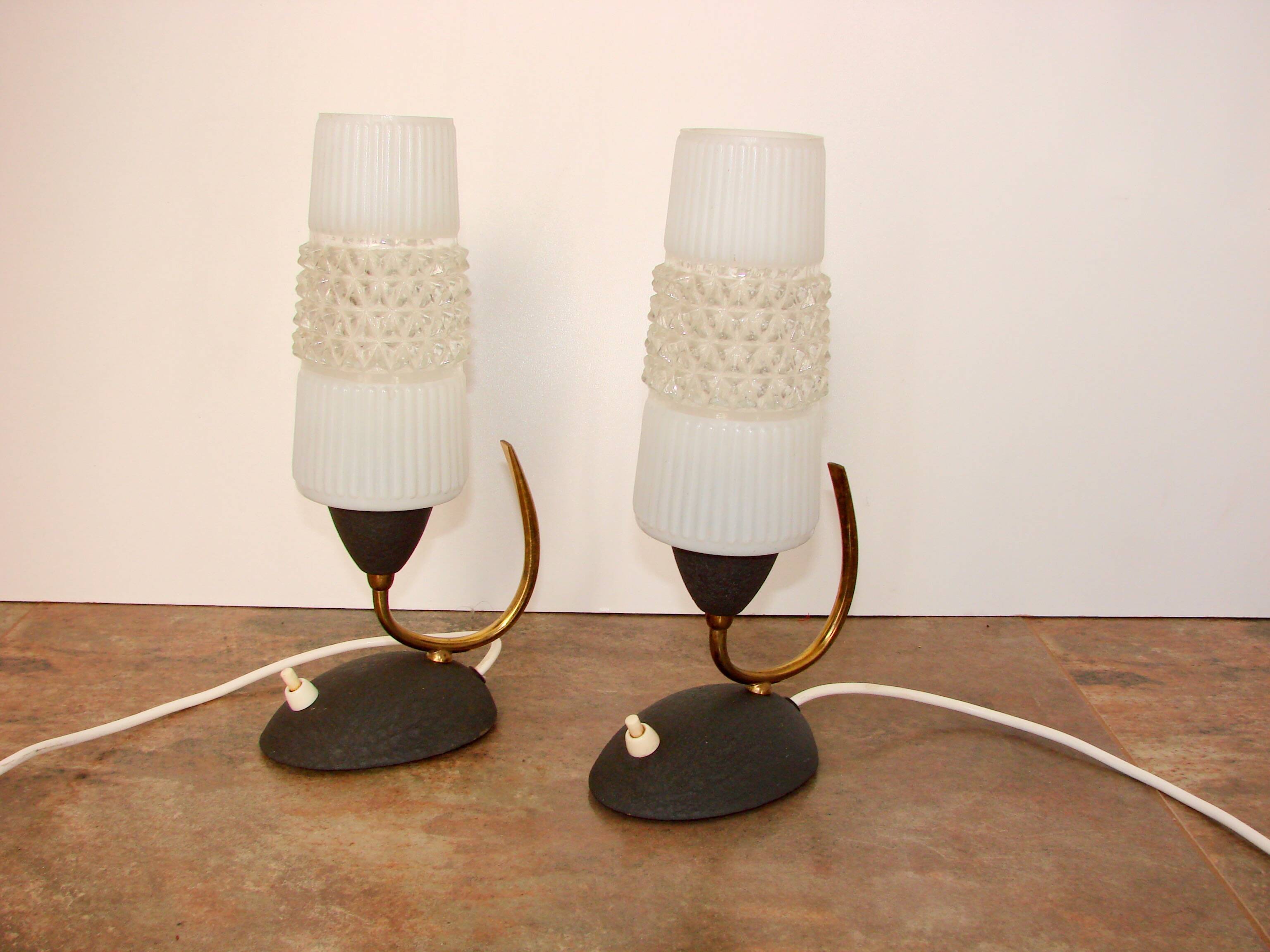 Mid-Century 60s lamp set – brass, glass, vintage design