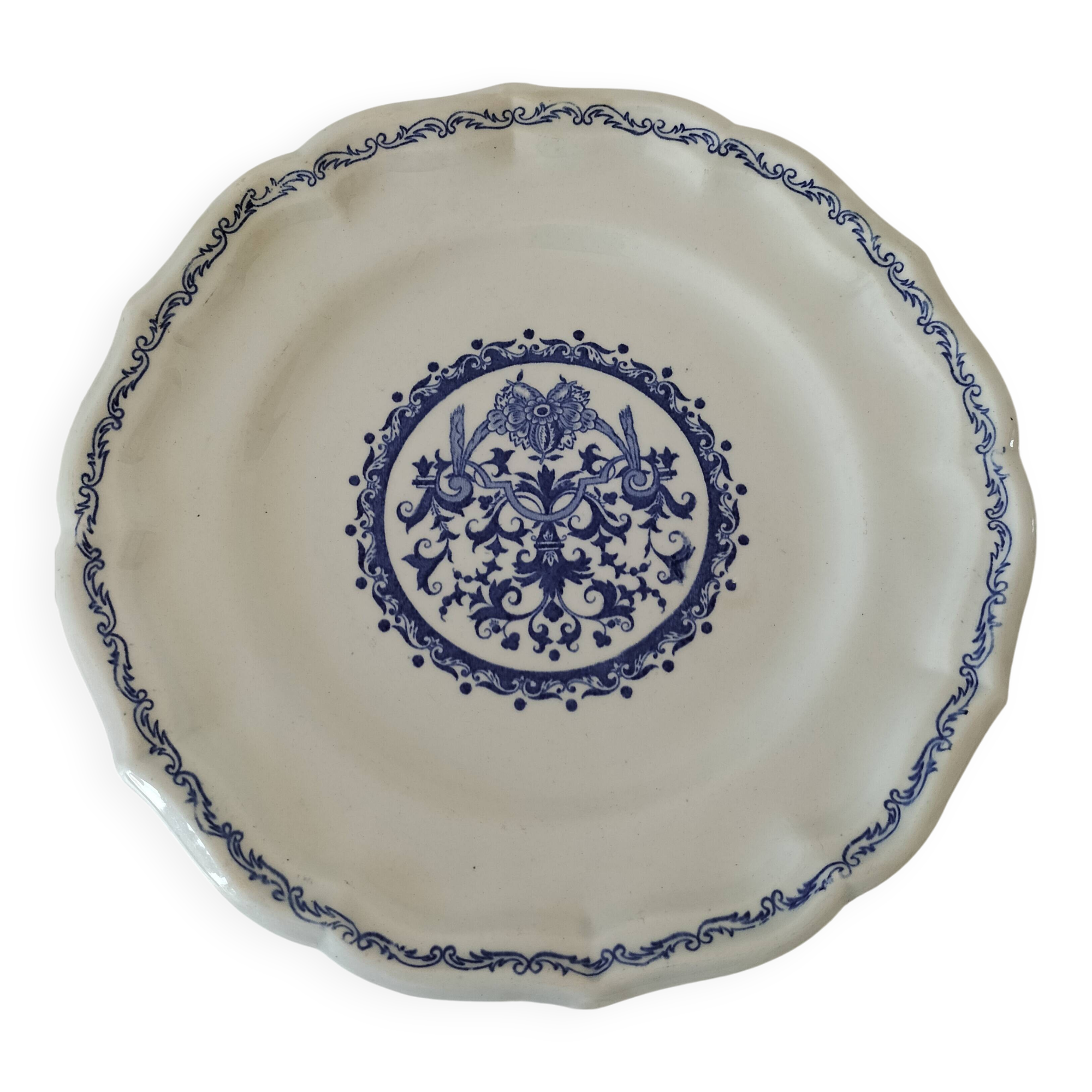 Assiette Gien – Décor Rouen lambrequins effilés – Estampille ancienne 1920